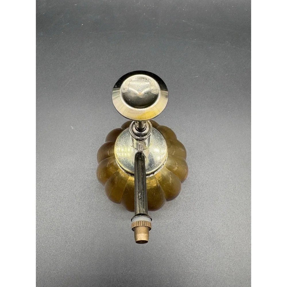 Amber Glass Pump Sprayer Atomizer Bottle Metal Top Vintage‎